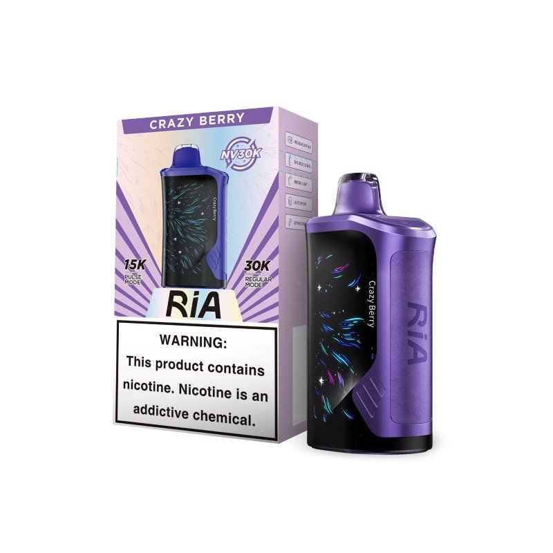 crazy-berry-ria-nv30k Ria crazy berry nv30k disposable vape in the leather-grip NV30K body, product photo